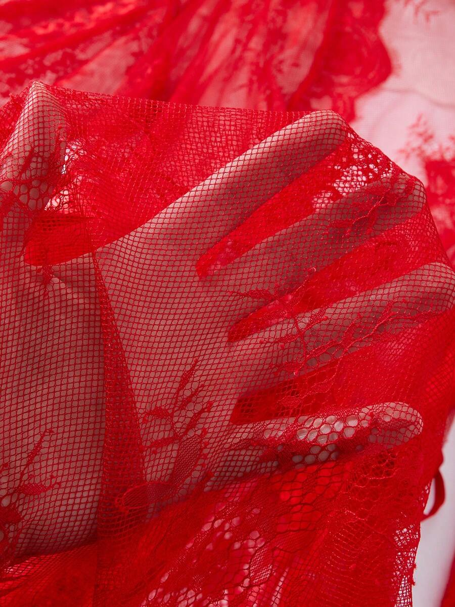 Deep V-Neck Lace Semi-Sheer Fashionable Charming Design Lingerie Set, Sexy Sleepwear For Women