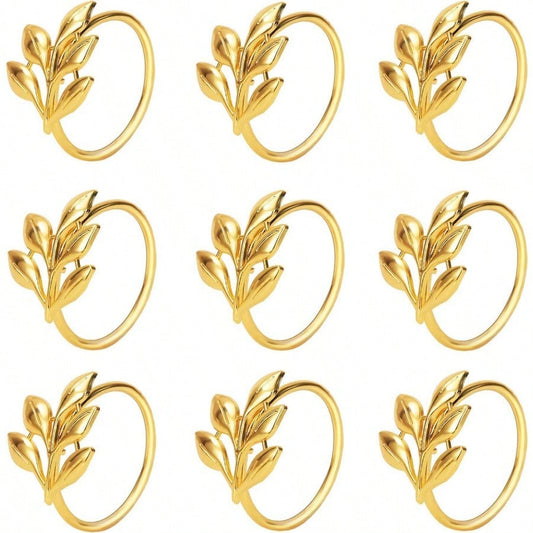 KPOSIYA Set Of 100 Leaf Napkin Rings Metal Gold Napkin Holder Table Napkin Rings For Thanksgiving Day Christmas Dinning Table Parties Everyday Ye ZiGold 100