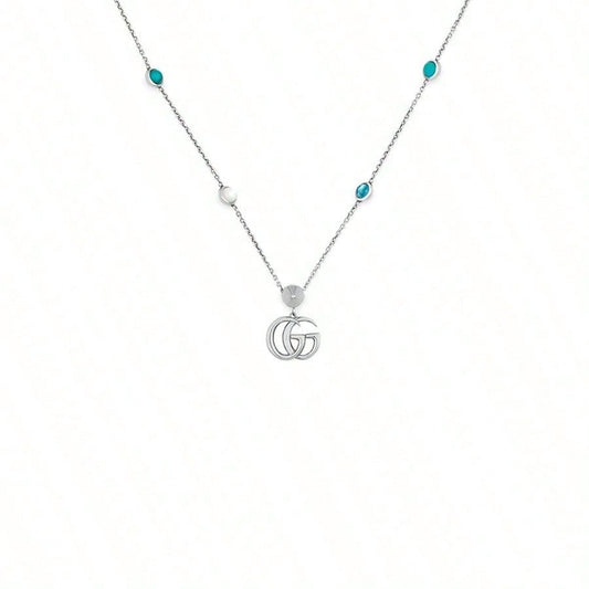 Gucci Gucci Mother-Of-Pearl And Topaz Double G Pendant Necklace 925 Silver Necklace For Women, Silver, Suitable For Daily Use In Spring, Summer, Autumn And Winter YBB527399001