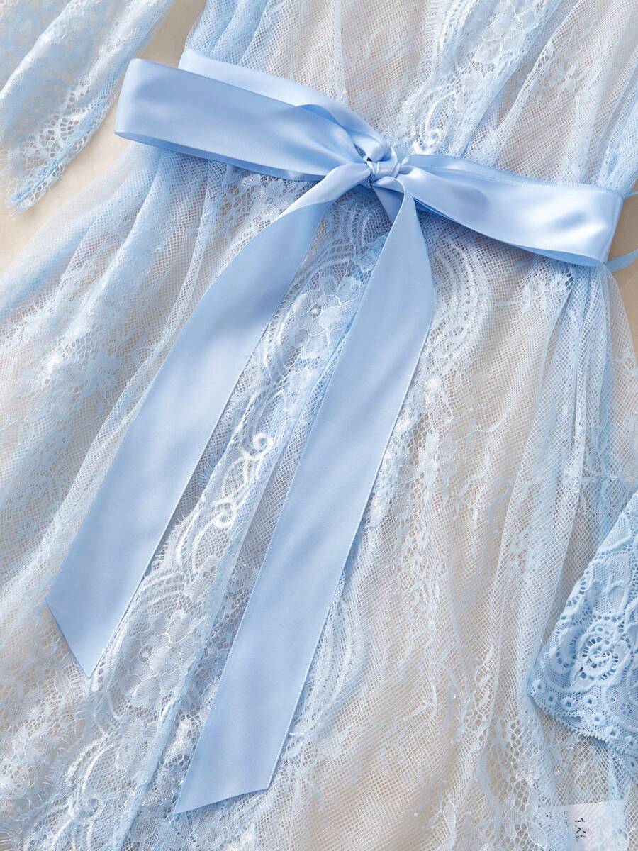 Deep V-Neck Lace Semi-Sheer Fashionable Charming Design Lingerie Set, Sexy Sleepwear For Women