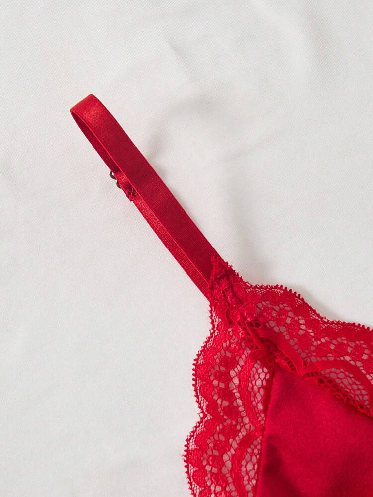 2pcs Lace Patchwork, Bow Decor, Romantic Side Slit Camisole Nightgown ,Vacation